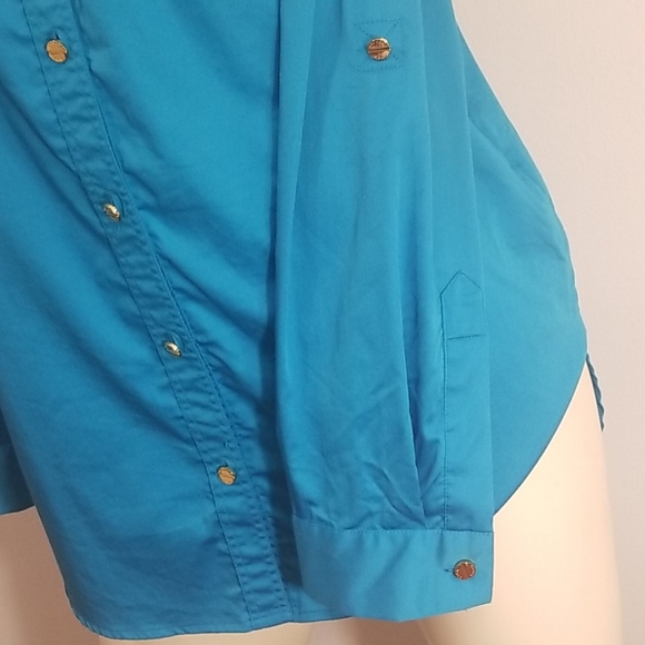 Michael Kors - Women's Cerulean Blue Button Down Shirt - Picture 5 of 9